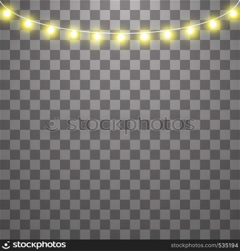 Christmas lights isolated on transparent background. Set of yellow xmas glowing garland. Vector illustration.. Christmas lights isolated on transparent background. Set of yellow xmas glowing garland. Vector illustration