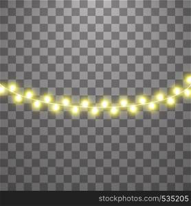 Christmas lights isolated on transparent background. Set of yellow xmas glowing garland. Vector illustration.. Christmas lights isolated on transparent background. Set of yellow xmas glowing garland. Vector illustration