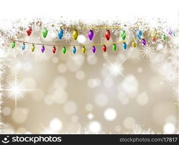 Christmas lights on a snowflakes and stars background