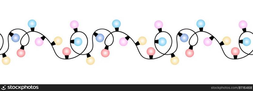 Christmas lights strings. Colorful Xmas circle l&s seamless border pattern design