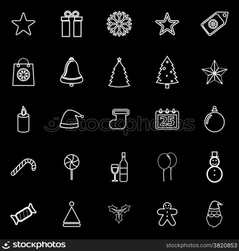 Christmas line icons on black background, stock vector