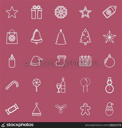 Christmas line icons on red background, stock vector