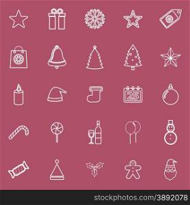 Christmas line icons on red background, stock vector