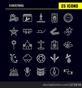 Christmas Line Icons Set For Infographics, Mobile UX/UI Kit And Print Design. Include  Truck, Travel, Gift Box, Box, Calendar, Christmas, Christmas Collection Modern Infographic Logo and Pictogram. - Vector
