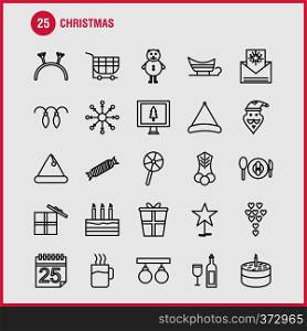 Christmas Line Icons Set For Infographics, Mobile UX/UI Kit And Print Design. Include: Food, Meal, Knife, Plate, Christmas Balls, Balls, Decorations, Collection Modern Infographic Logo and Pictogram. - Vector
