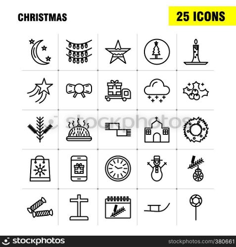 Christmas Line Icons Set For Infographics, Mobile UX/UI Kit And Print Design. Include: Truck, Travel, Gift Box, Box, Calendar, Christmas, Christmas Collection Modern Infographic Logo and Pictogram. - Vector