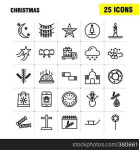 Christmas Line Icons Set For Infographics, Mobile UX/UI Kit And Print Design. Include: Truck, Travel, Gift Box, Box, Calendar, Christmas, Christmas Collection Modern Infographic Logo and Pictogram. - Vector