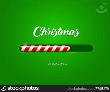 Christmas loading bar with candy cane red white striped ornament. Realistic vector countdown progress bar with load status of Xmas holiday, Christmas candycane indicator of coming winter holidays. Christmas loading progress bar with candy cane