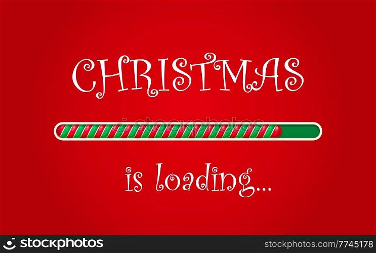 Christmas loading candy cane progress bar with Xmas load status of vector striped sweets on red background. Realistic countdown bar to Christmas and winter holidays, Xmas greeting card or web page. Christmas loading candy cane progress bar, Xmas