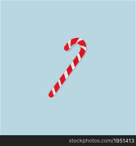 Christmas lollipop cane, and stripes on it red and white on a blue background.