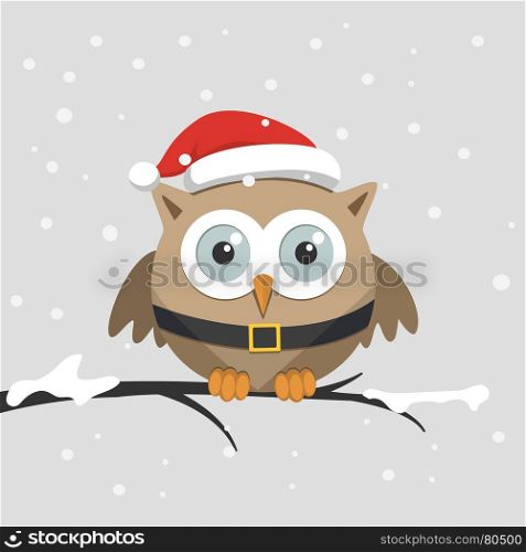 Christmas Male owl with Santa Claus hat