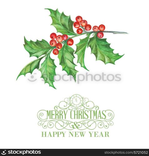 Christmas mistletoe branch isolated over white background. Vector illustration.
