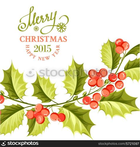 Christmas mistletoe brunch over card with holiday text. Vector illustration.