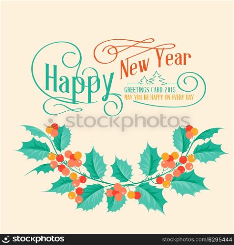 Christmas mistletoe brunch over card with holiday text. Vector illustration.