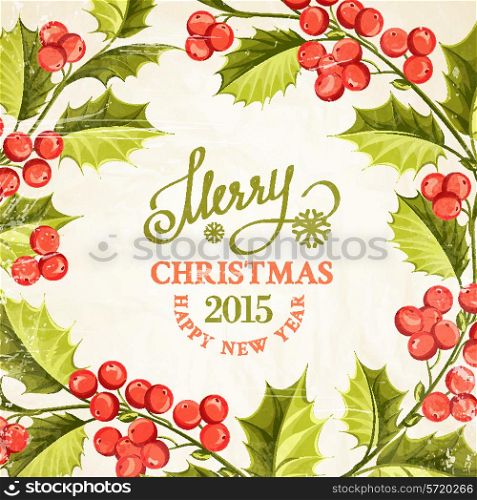 Christmas mistletoe card with template text. Vector illustration.