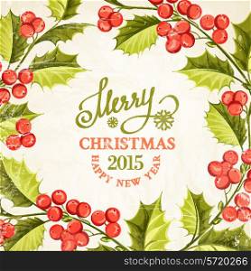 Christmas mistletoe card with template text. Vector illustration.