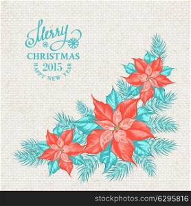 Christmas mistletoe garland over textile pattern. Vector illustration.