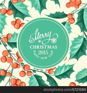 Christmas mistletoe holiday card with text. Vector illustration.