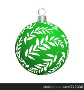 Christmas (New Year) Ball. Green With Silver Design. Vector Illustration.