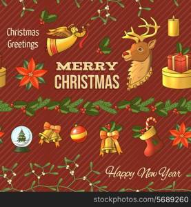 Christmas new year colored seamless pattern with celebration elements isolated vector illustration