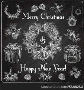 Christmas new year holiday celebration decoration chalkboard decorative icons set isolated vector illustration