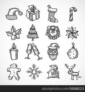 Christmas new year holiday decoration icons set isolated vector illustration