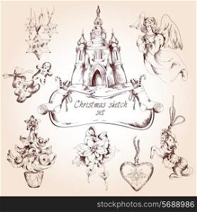 Christmas new year holiday decoration sketch decorative icons set isolated vector illustration