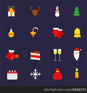Christmas new year holiday gifts flat icons set isolated vector illustration