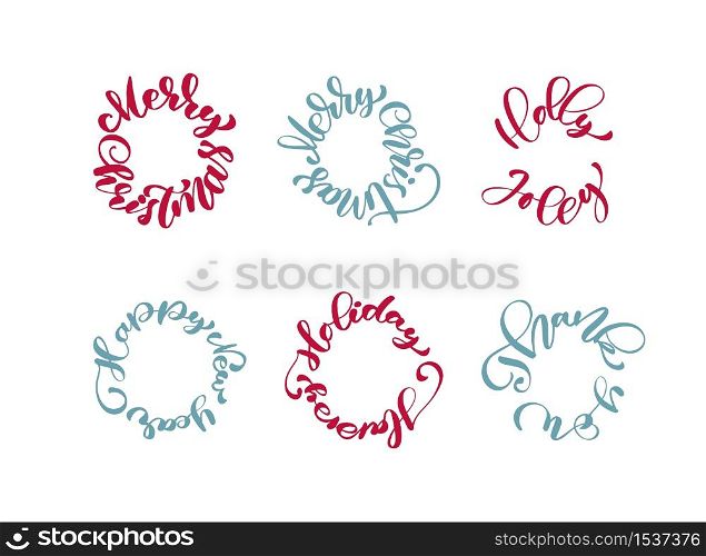 Christmas New Year round calligraphy text. Labels and badges xmas set. Hand drawn decorative element. Holiday christmas stickers. Vector illustration.. Christmas New Year round calligraphy text. Labels and badges xmas set. Hand drawn decorative element. Holiday christmas stickers. Vector illustration