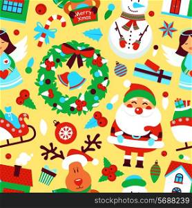 Christmas new year seamless pattern with festive wreath snowman deer vector illustration