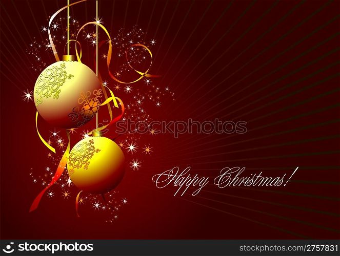 Christmas - New Year shine card with golden balls