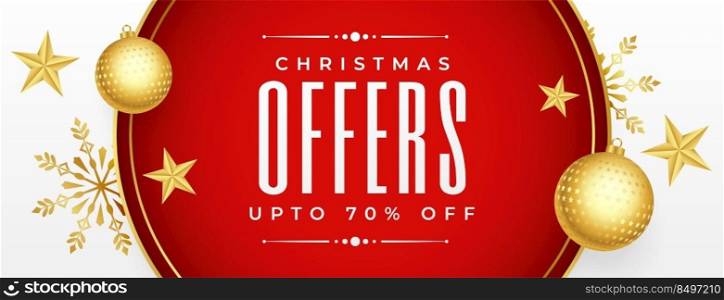 christmas offers sale banner with golden xmas elements