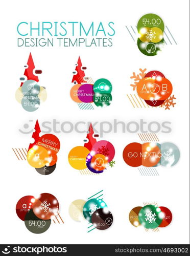 Christmas or New Year promo labels and stickers. Christmas or New Year promo labels and stickers. Circle geometric diagrams with sample text