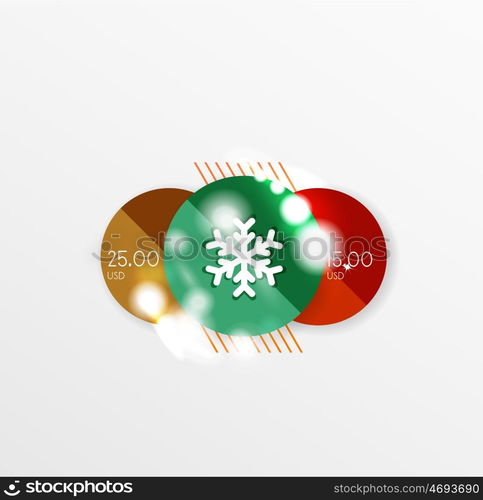 Christmas or New Year promo labels and stickers. Christmas or New Year promo labels and stickers. Circle geometric diagrams with sample text