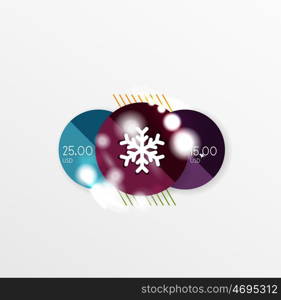 Christmas or New Year promo labels and stickers. Christmas or New Year promo labels and stickers. Circle geometric diagrams with sample text