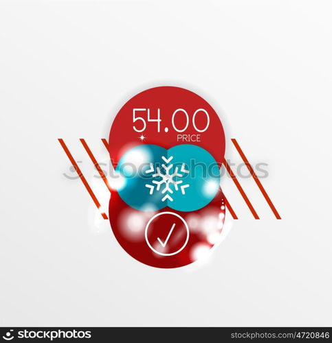 Christmas or New Year promo labels and stickers. Christmas or New Year promo labels and stickers. Circle geometric diagrams with sample text