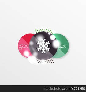 Christmas or New Year promo labels and stickers. Christmas or New Year promo labels and stickers. Circle geometric diagrams with sample text