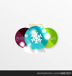 Christmas or New Year promo labels and stickers. Christmas or New Year promo labels and stickers. Circle geometric diagrams with sample text