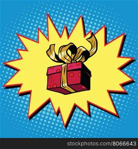 Christmas or Valentine gift box, pop art retro vector illustration. Surprise celebration or birthday