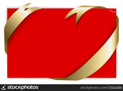 Christmas or wedding card - Golden ribbon around blank red paper, where you should write your text