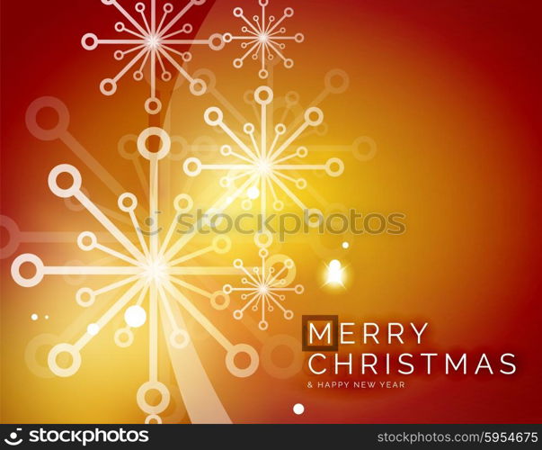 Christmas orange color abstract background with white transparent snowflakes. Holiday winter template, New Year layout