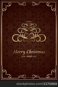 Christmas ornate frame with abstract pine. Vector