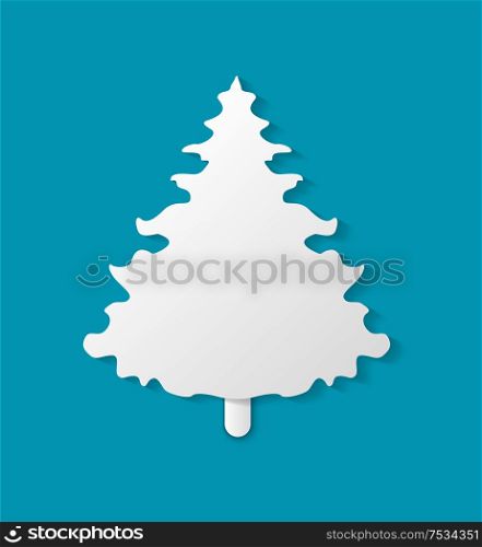 Christmas paper cut small white fir-tree on blue background. Holiday classic simple handmade element, spruce or fir decoration for celebration vector. Christmas Paper Cut Fir-tree Vector Illustration