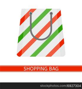Christmas Paper Shopping Bag. Vector illustration of Christmas paper shopping bag isolated on white background, in flat style.