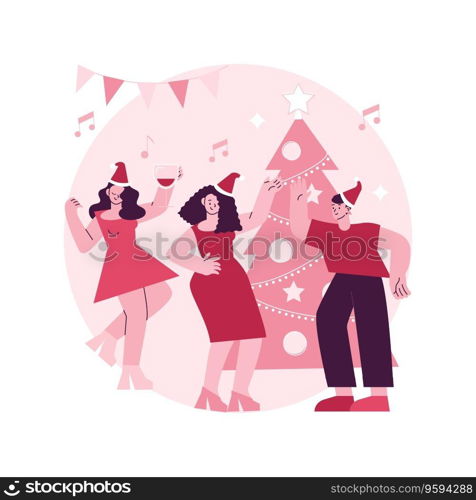 Christmas party abstract concept vector illustration. Winter holiday tradition, pine tree decoration, christmas celebration, family party, corporate event, giving presents abstract metaphor.. Christmas party abstract concept vector illustration.