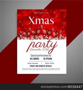 christmas party flyer with red balls and copyspace