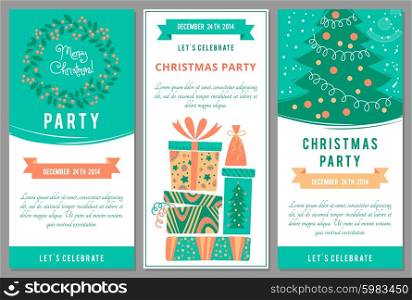 Christmas party invitations in cartoon style. Vector illustration.