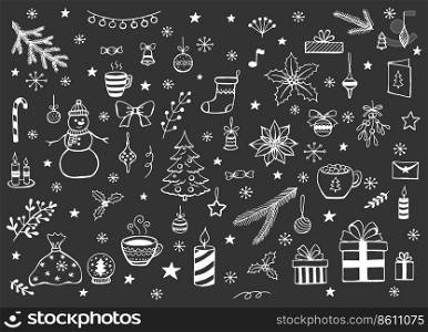 Christmas pattern in sketch style. Hand drawn illustration converted to vector.