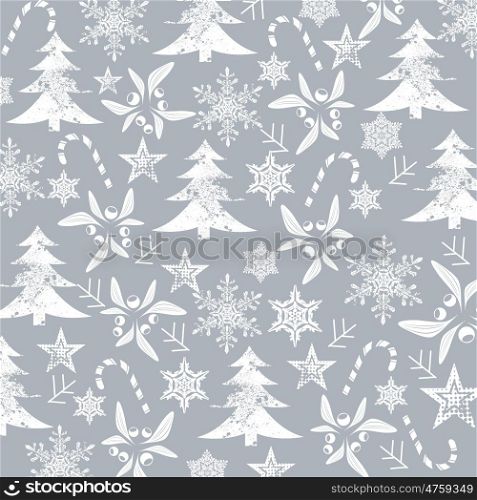 Christmas pattern, white silhouets on a grey background, vector.