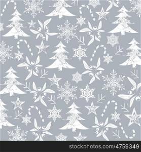 Christmas pattern, white silhouets on a grey background, vector.